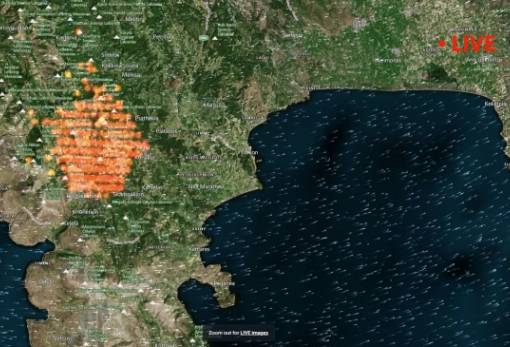 Η μεγάλη πυρκαγιά στη Μάνη ζωντανά από δορυφόρο